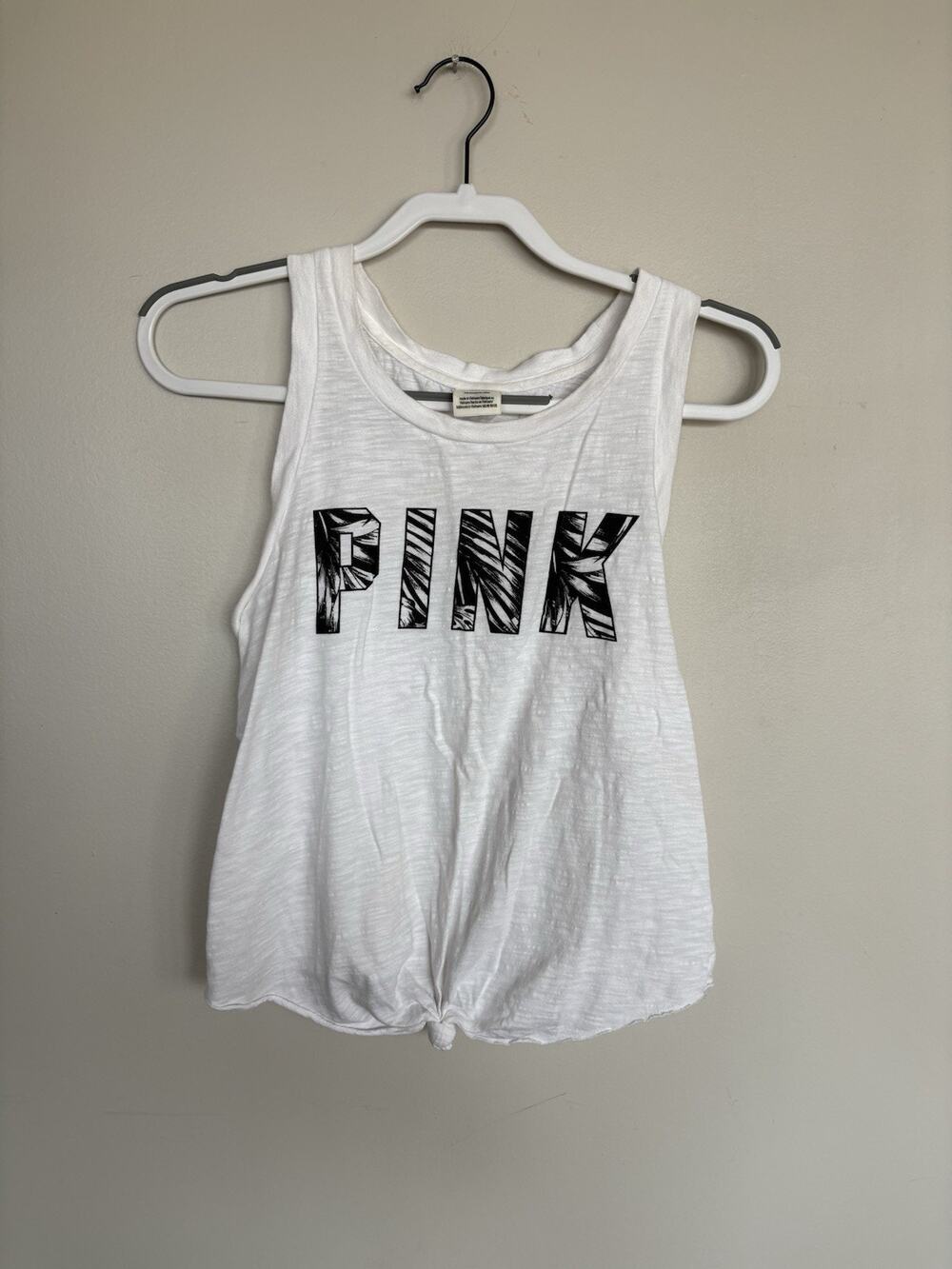Y2K Women’s PINK Crop Tank Top White Size Small Beach Tropical Logo Design